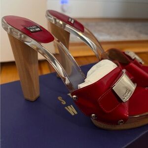 Stuart Weitzman Red and Clear Heels